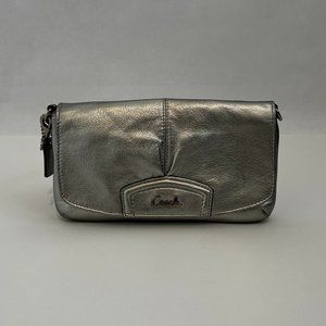 Coach Ashley Pleated Metallic Silver Clutch Wristlet Evening Mini Bag